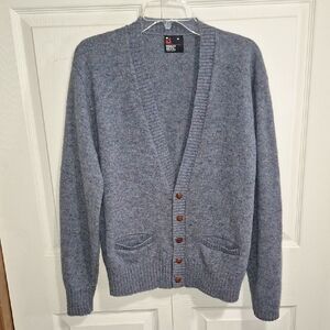 Robert Bruce Classic Heathered Blue Wool Knit Cardigan Sweater-M